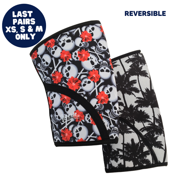5mm Reversible Hibiscus Skull/Palm Beach Print Knee Sleeves (Pair) - XS,S & M ONLY