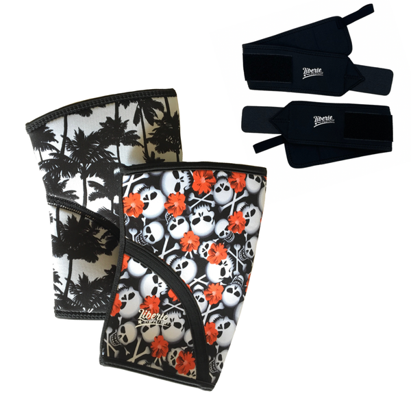 Knee Sleeve & Wrist Wrap Bundle - Hibiscus Skull Knee Sleeves & Black Wrist Wraps - XS, S & M only