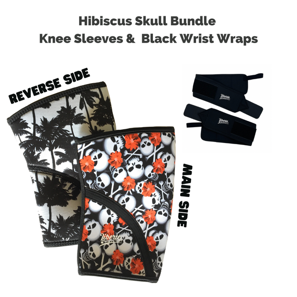 Knee Sleeve & Wrist Wrap Bundle - Hibiscus Skull Knee Sleeves & Black Wrist Wraps - XS, S & M only