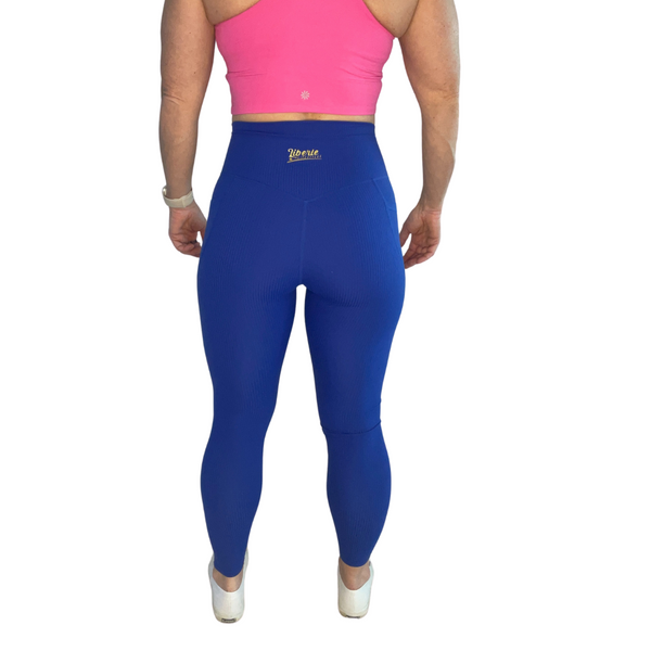 ROYAL BLUE RIBBED 25" LIFESTYLE LEGGINGS  HIGH RISE WITH POCKETS - LIBERTE LIFESTYLES