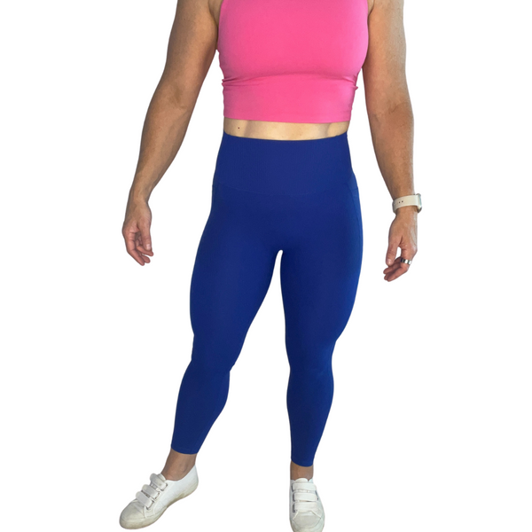 ROYAL BLUE RIBBED 25" LIFESTYLE LEGGINGS  HIGH RISE WITH POCKETS - LIBERTE LIFESTYLES