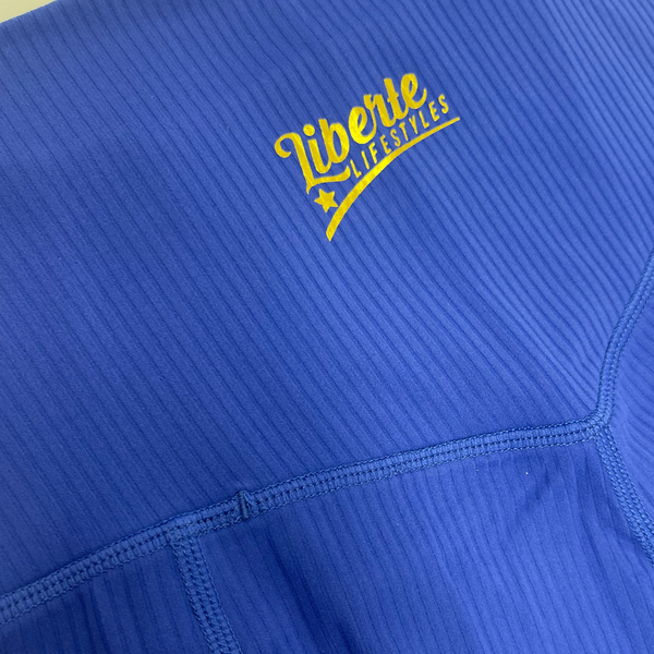 ROYAL BLUE RIBBED 25" LIFESTYLE LEGGINGS  HIGH RISE WITH POCKETS - LIBERTE LIFESTYLES