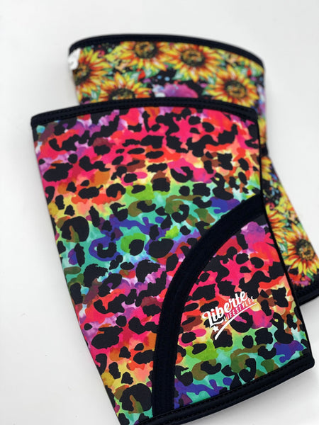 Liberte Lifestyles Knee Sleeves and Fitness Accessories for Crossfit weightlifting powerlifting - rainbow leopard sunflower