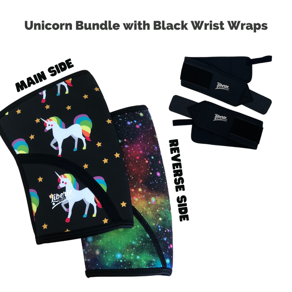 Knee Sleeve & Wrist Wrap Bundle - Unicorn Galaxy Knee Sleeves & Black Wrist Wraps