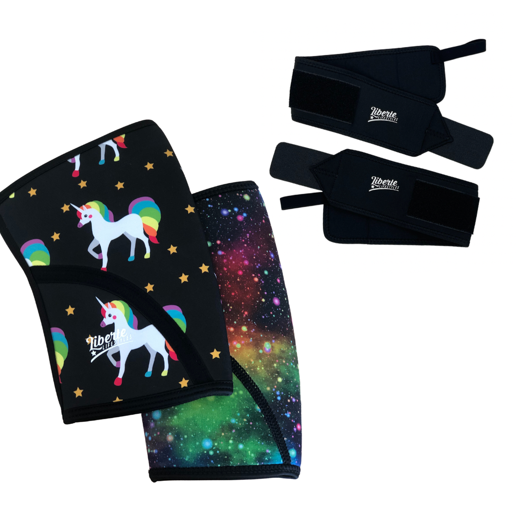 Knee Sleeve & Wrist Wrap Bundle - Unicorn Galaxy Knee Sleeves & Black Wrist Wraps