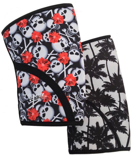 Liberte Lifestyles Reversible Knee Sleeves Hibiscus Skull Palm Beach Print Pair
