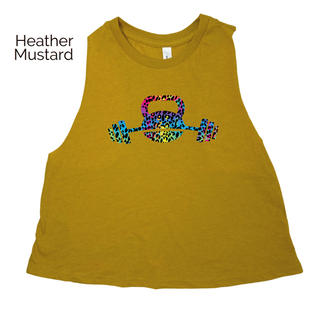 Kettlebell rainbow leopard crop tank - Liberte Lifestyles fitness apparel