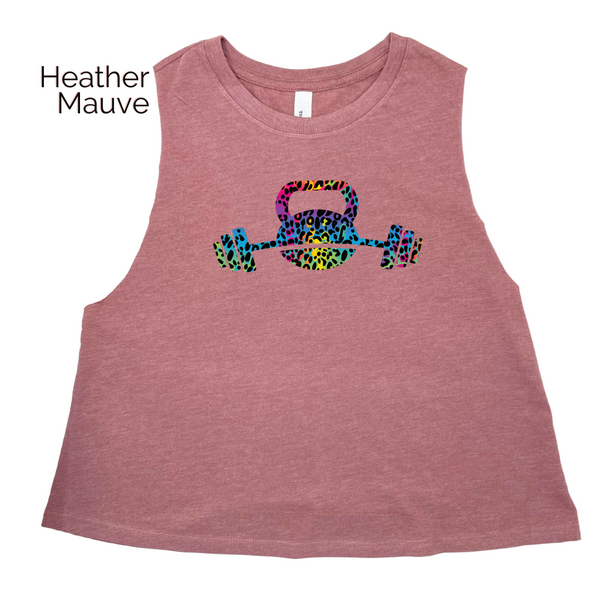Kettlebell rainbow leopard crop tank - Liberte Lifestyles fitness apparel