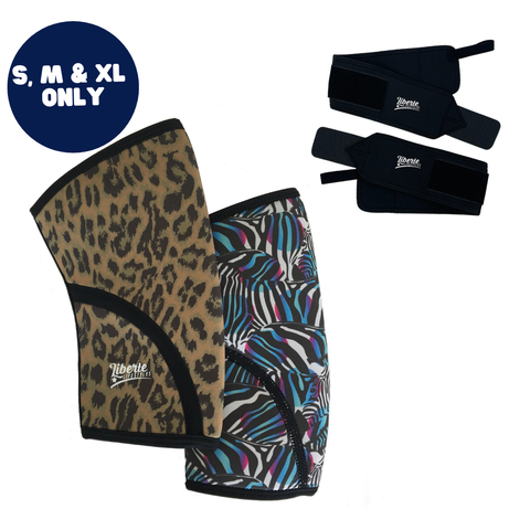Knee Sleeve & Wrist Wrap Bundle - Wild Safari Knee Sleeves & Black Wrist Wraps - S, M & XL only